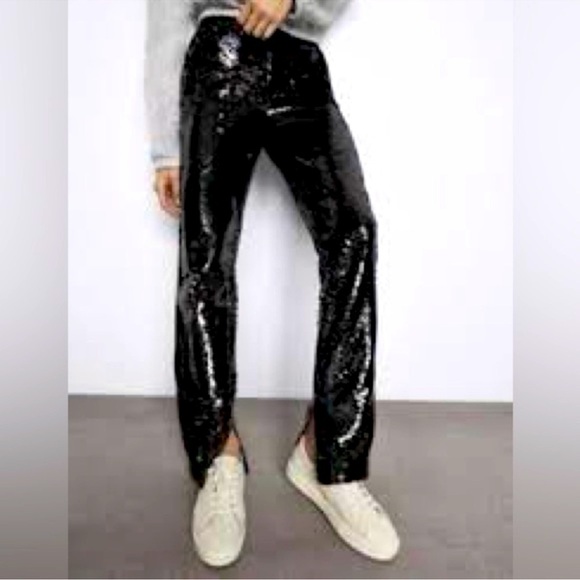NWT Zara Sequined Pant / Pockets / Slit Hemline / Medium - Picture 1 of 7